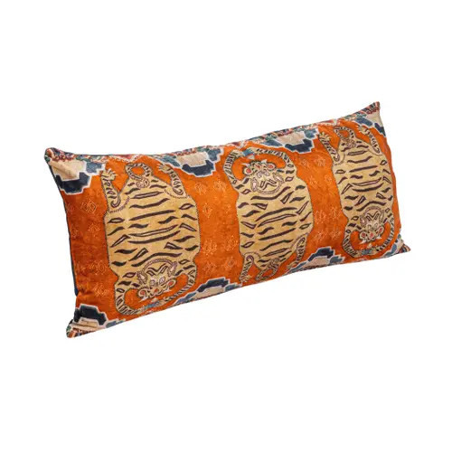 Storied Home Cotton Velvet Tigers Pattern Lumbar Pillow, Multicolor in Grey at Nordstrom | Nordstrom