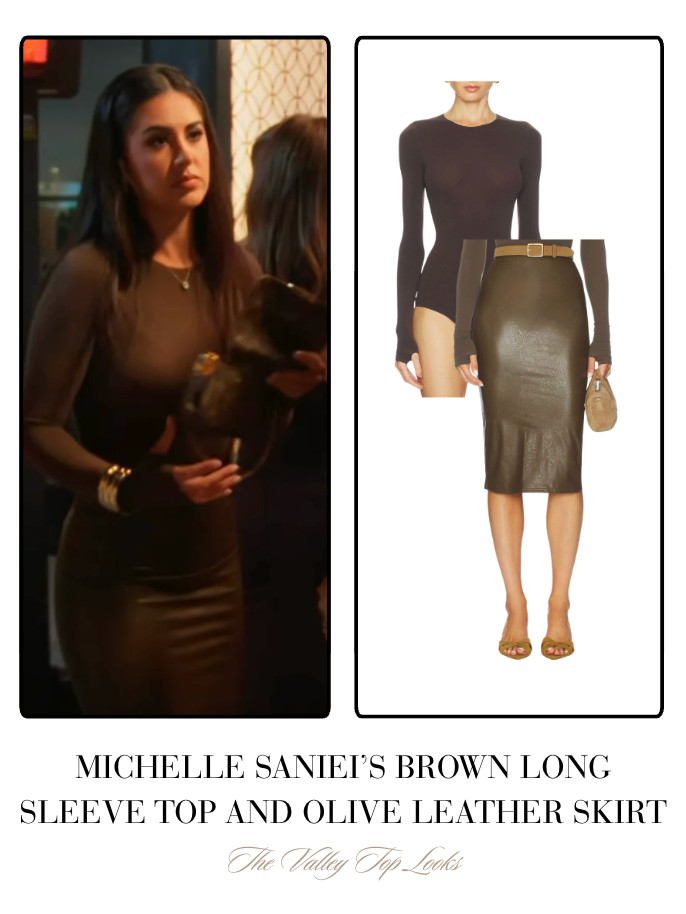Michelle Saniei's Brown Long Sleeve Top and Olive Leather Skirt 

 