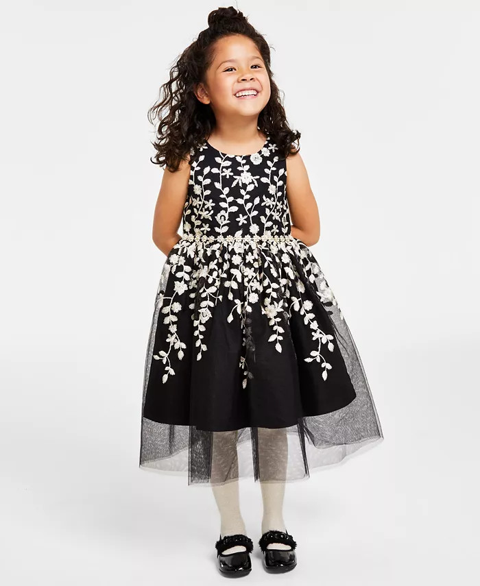 Rare Editions Toddler & Little Girls Embroidered Illusion Dress - Macy's | Macy's