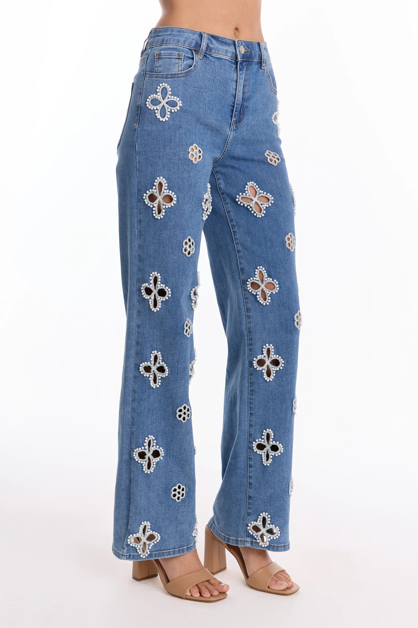 Kaia Pearl High Rise Jean - Medium Blue | The Noli Shop