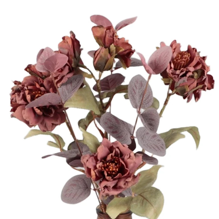 Flora Bunda Tabletop 14"H Artificial Dusky Rose Peony in Amber Glass Vase - 1.1 lbs | Walmart (US)