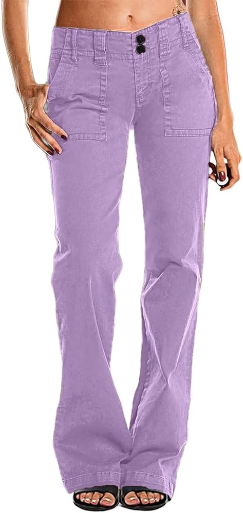 Flamingals Women's Wide Leg Pants Mid Waist Flare Jeans for Women Straight Leg Dress Pants | Amazon (US)