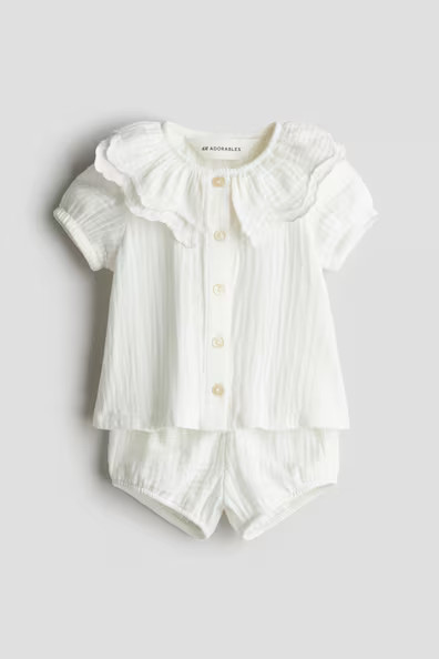 H & M - 2-Piece Cotton Muslin Set - White | H&M (US + CA)