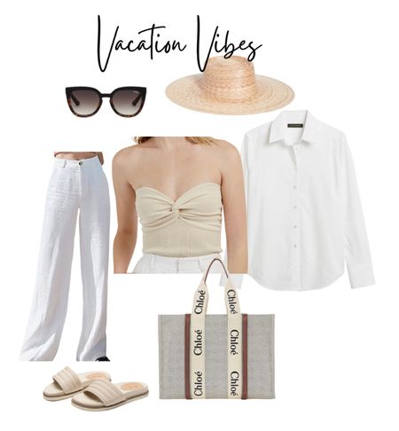 Coastal neutral vacation outfit perfect for Europe or beach getaway 