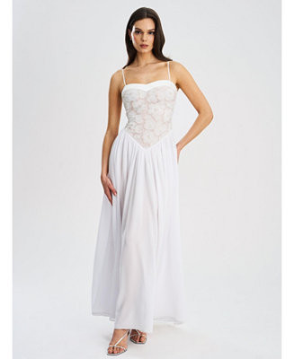 Miss Circle Women's Ucille White Embroidered Chiffon Maxi Dress - Macy's | Macy's