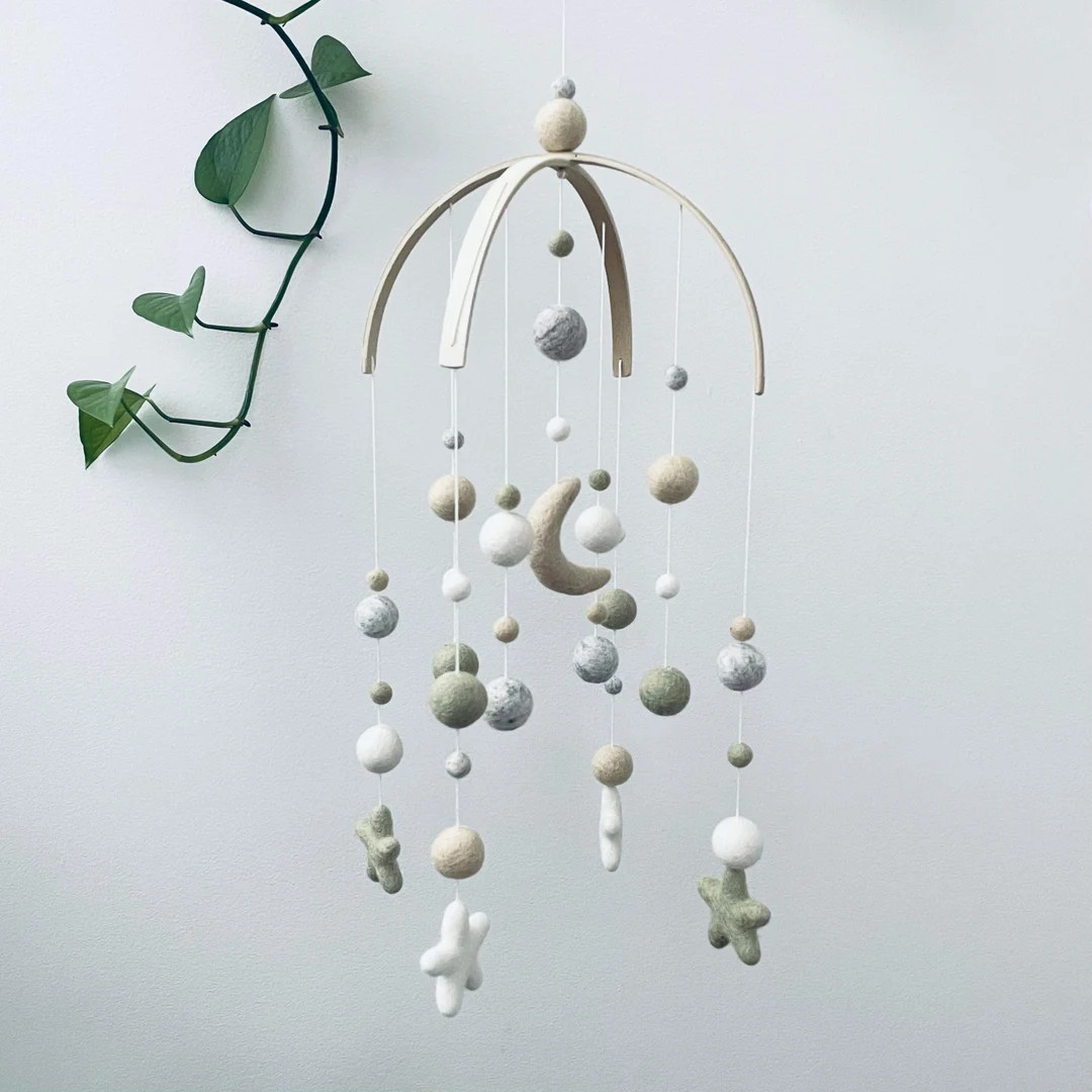 Felt Baby Mobile, Standard Double Arch Felt Moon & Stars Gender Neutral Nursery Decor Crib Mobile... | Etsy (US)
