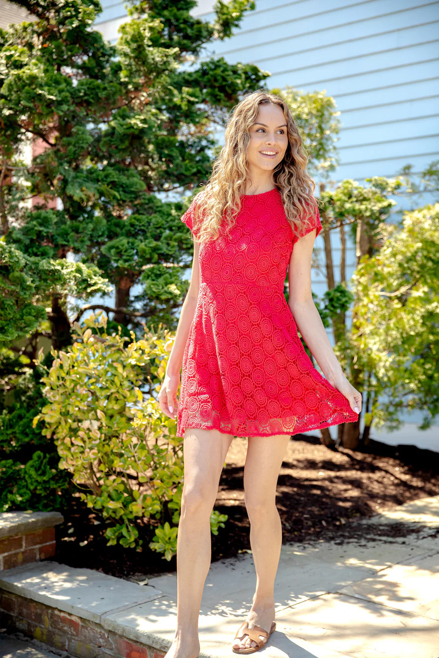 Red Flame Eyelet Zip Back Dress | Sail to Sable