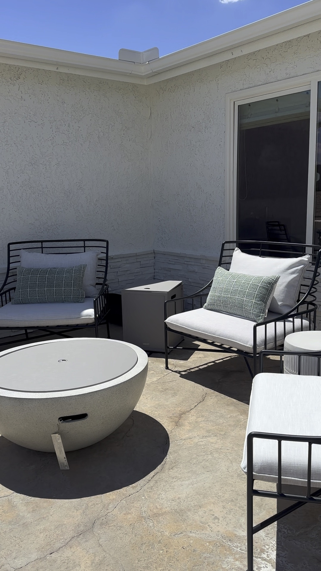 Patio area. Fire pit and oversized chairs 