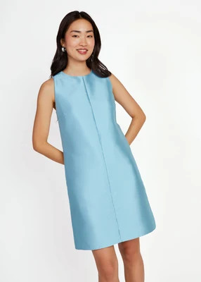 Hannah Mini Dress Sky Blue Mikado | Abbey Glass