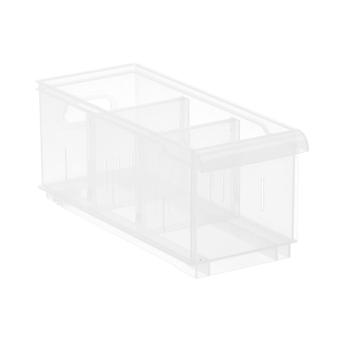 Narrow Short Stacking Plastic Bin w/ Wheels Clear | The Container Store
