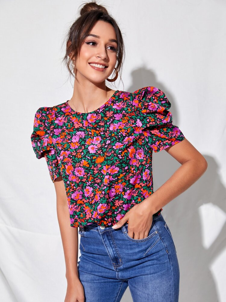 SHEIN Puff Sleeve Floral Top | SHEIN