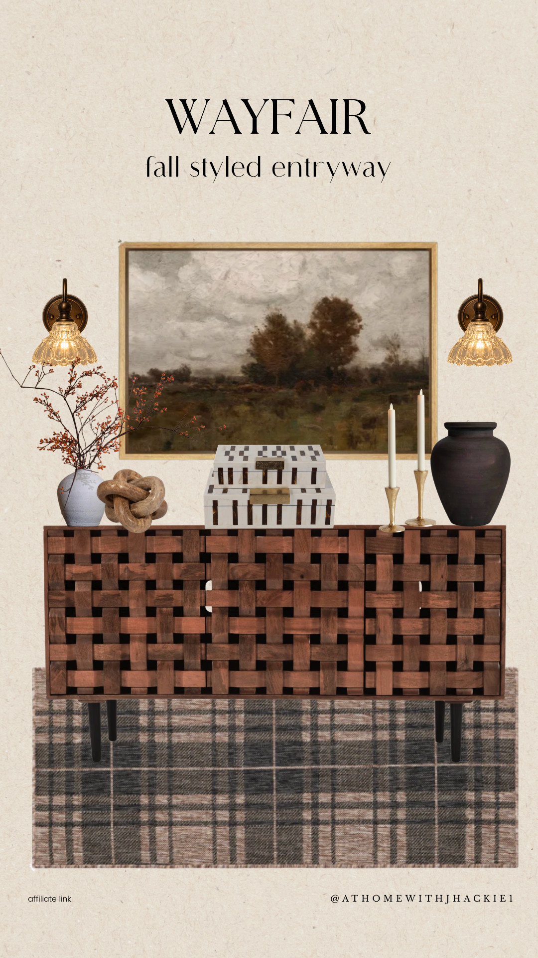 Wayfair Fall Styled Entryway: Wayfair fall decor, Wayfair entryway decor, Wayfair home finds, fall entryway ideas, fall styled entryway, cozy entryway decor, Wayfair furniture finds, entryway styling, console table decor, fall console table styling, moody fall decor, vintage fall artwork, plaid area rug, warm wood furniture, autumn branches decor, neutral fall home, transitional home decor, cozy fall home inspiration, fall foyer decor, designer inspired Wayfair finds

#LTKSeasonal #LTKHome