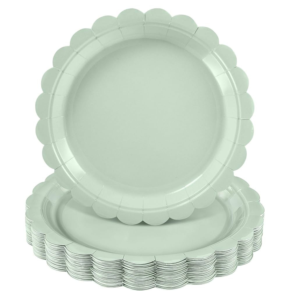 30 Pcs Sage Green Paper Plates 9 Inch Disposable Scalloped Sage Green Plates Cute Dessert Cake Pl... | Amazon (US)