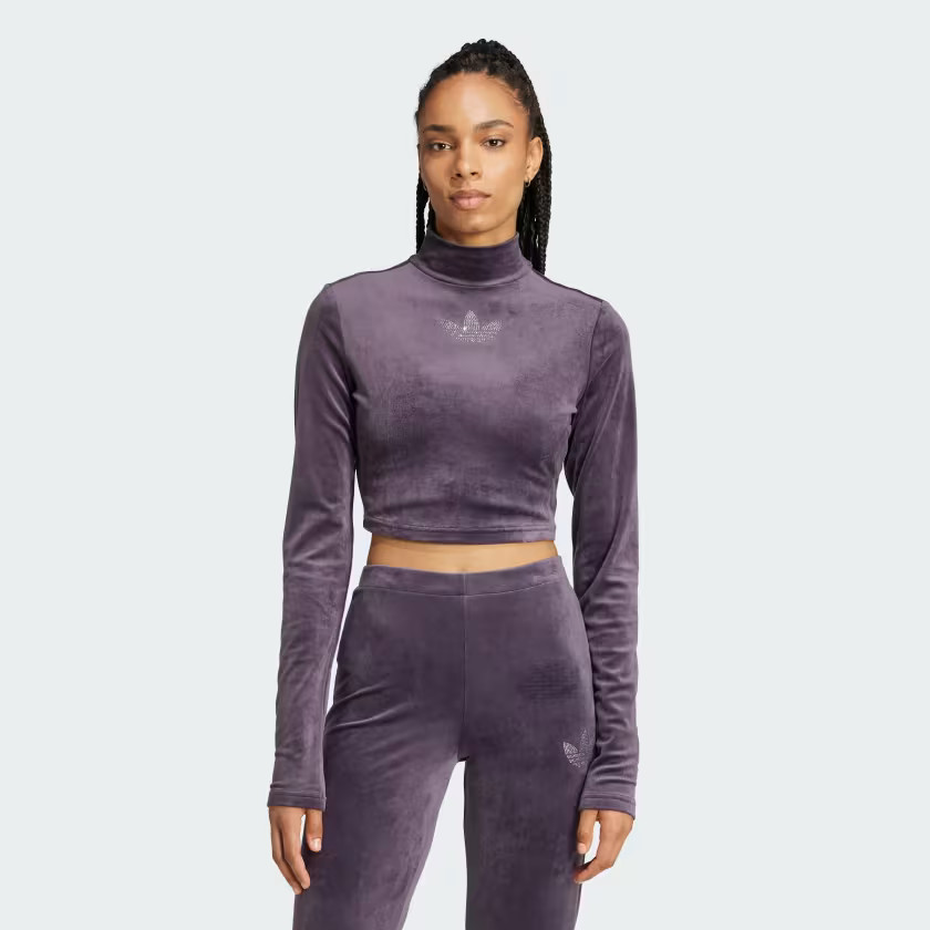 Long Sleeve Rhinestone Trefoil Velvet Crop Top | adidas (US)