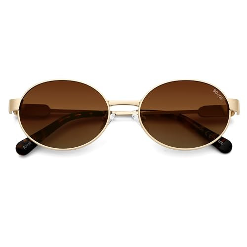 SOJOS Retro Oval Polarized Sunglasses Womens Men,Trendy Round 90s Shades SJ1281 Gold Frame Brown Grading Lens | Amazon (US)