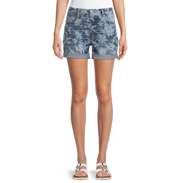 Time and Tru Women's Mid Rise Cuffed 4" Denim Short - Walmart.com | Walmart (US)