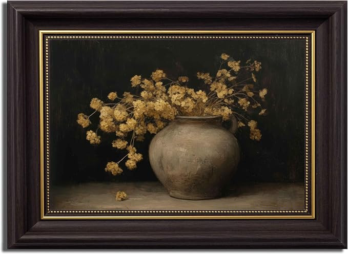 Gold Hydrangea Dark Brown Framed Canvas Wall Art Moody Hydrangea Painting Decor Pictures Dark Far... | Amazon (US)