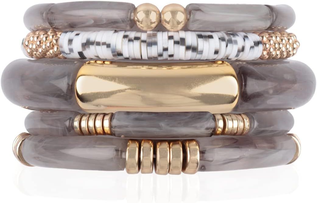 RIAH FASHION Bohemian Bead Multi Layer Versatile Statement Bracelets - Metallic Bar, Sparkly Crys... | Amazon (US)