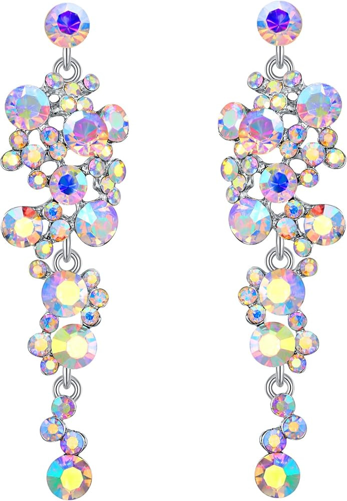 Flyonce Women's Crystal Wedding Bohemian Boho Floral Chandelier Long Dangle Earrings | Amazon (US)