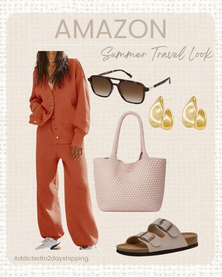 Amazon summer travel outfit! This two piece cozy sweater and pants free people look for less set is perfect for staying comfy but looking stylish while you do it! I paired it with a woven leather tote bag, buckle slide on sandals, gold hoop earrings and tortoise brown rectangle sunglasses 



#LTKTravel #LTKFindsUnder100 #LTKStyleTip