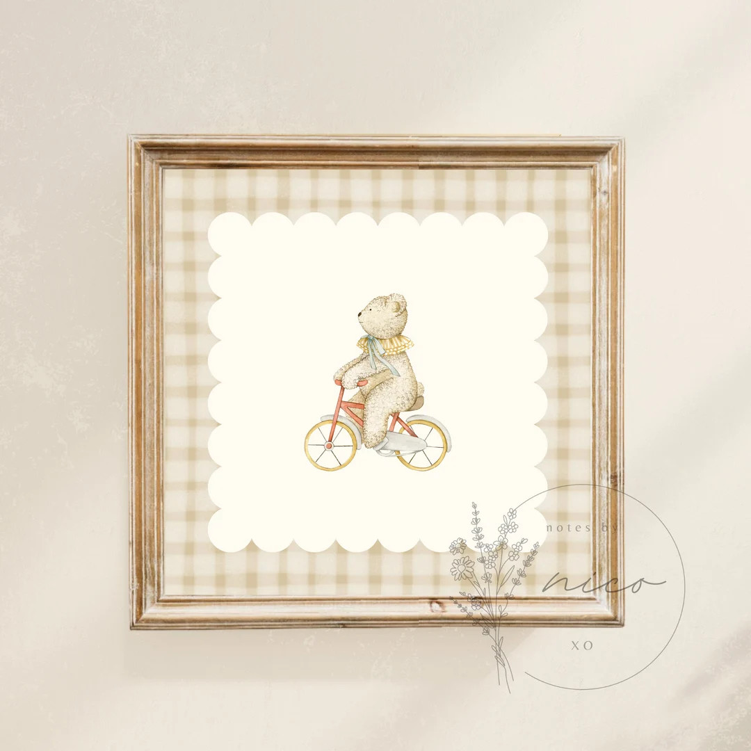 Vintage Inspired Bear Wall Art Digital Download Square Nursery Art Children's Room Art Vintage In... | Etsy (US)