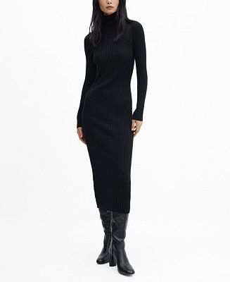 MANGO Women's High Neck Ribbed Midi Dress - Macy's | Macy's