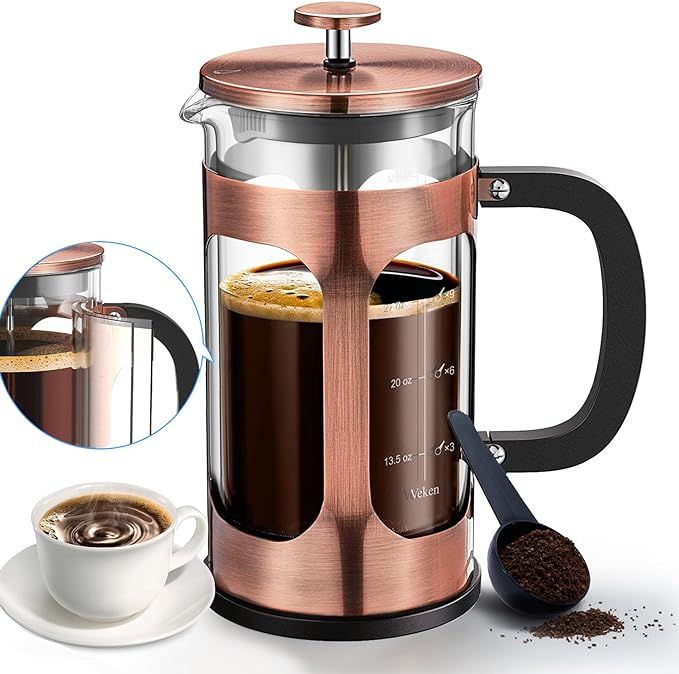 Veken French Press Plunger Coffee Maker Cafetière, Double Wall Heat Resistant Borosilicate Glass... | Amazon (US)