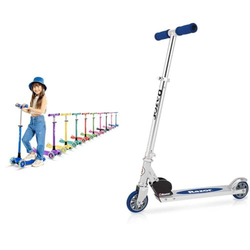 Kids Scooter – Children and Toddler 3 Wheel Kick Scooter – LED Wheel Lights Illuminate When Rolling– Adjustable Handlebar – Indoor and Outdoor Blue - Lifemaster & Razor A Kick Scooter for Kids | Amazon (US)