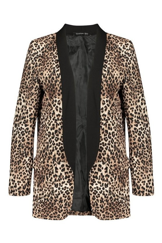 Plus Contrast Lapel Leopard Print Blazer | Boohoo.com (US & CA)