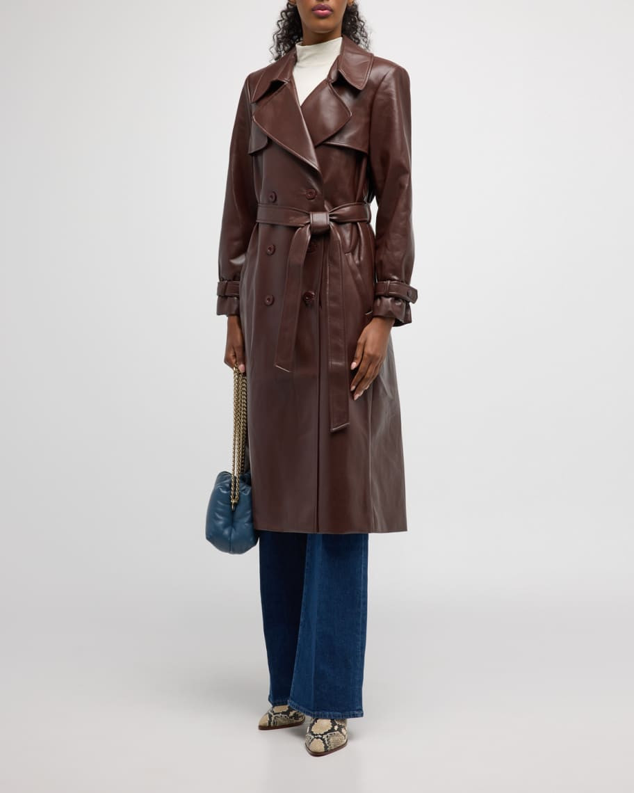 Alice + Olivia Elicia Strong-Shoulder Vegan Leather Trench Coat | Neiman Marcus