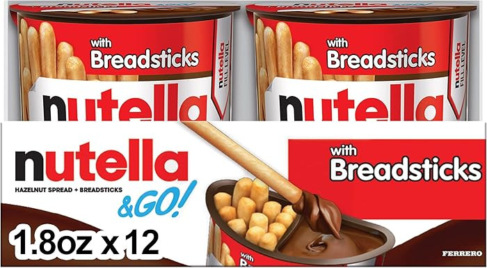 Nutella & GO! Chocolate Hazelnut Spread with Cocoa + Breadsticks, 12 Snack Packs, 1.8 oz Each | Amazon (US)