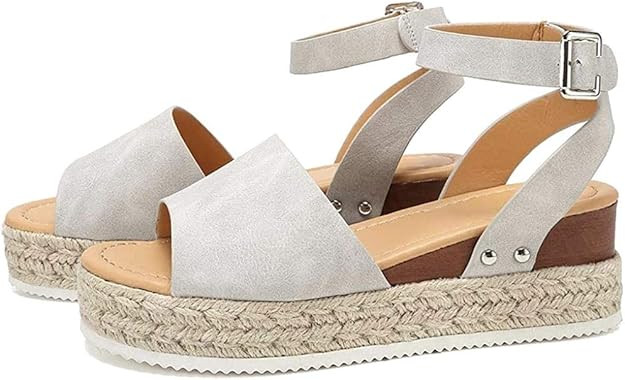 VANDIMI Womens Platform Sandals Espadrille Wedge Ankle Strap Studded Open Toe Sandals | Amazon (US)