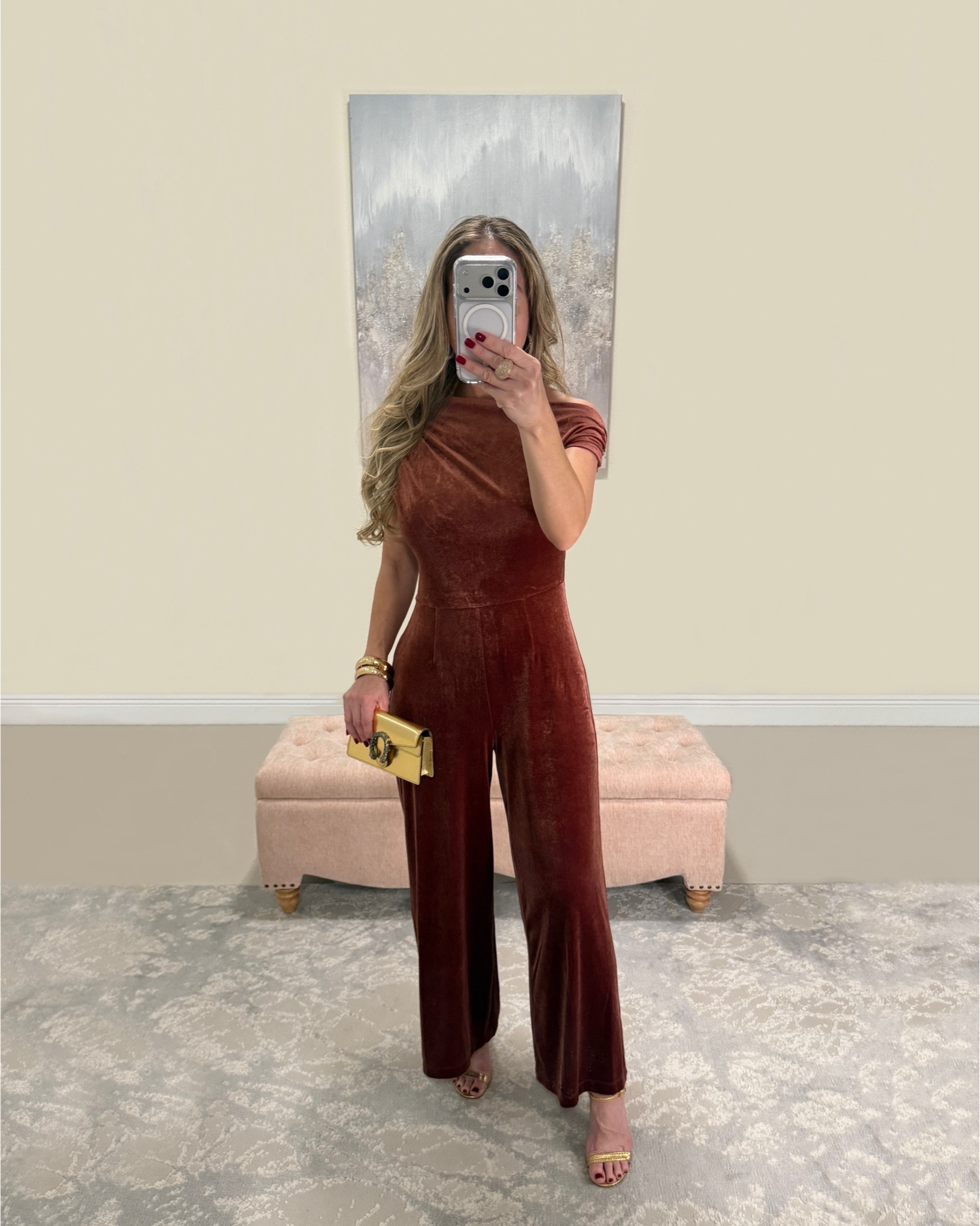 Holiday Fashion. Holiday outfit. Jumpsuit. Party outfit. Size inclusive. Petite outfit. 

#LTKHoliday #LTKOver40 #LTKgrwm