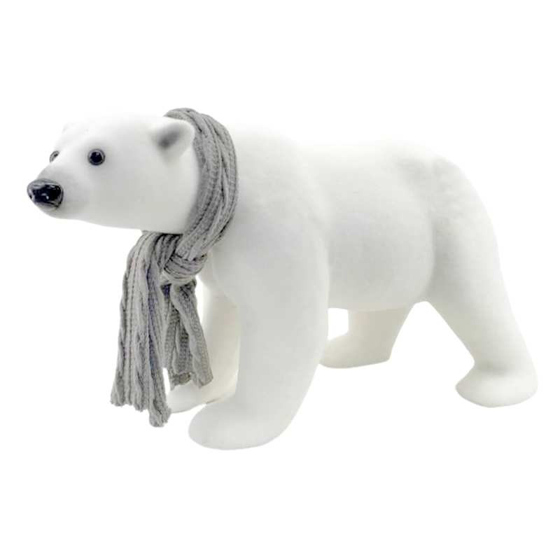 White Flocked Walking Polar Bear, 24" | At Home