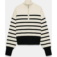 Zara - Striped Knit Zip-Up Jumper - Striped - Xl - Woman | Zara UK