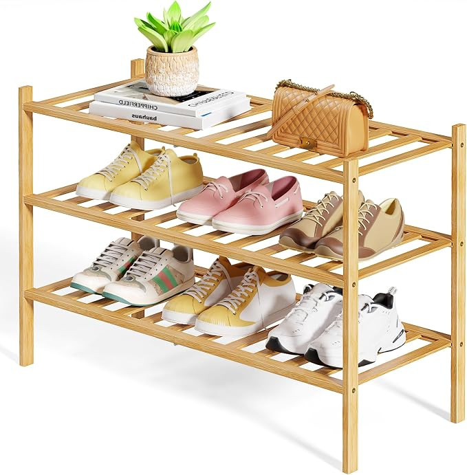 Kitsure Bamboo Wooden Shoe Rack for Closet - Stackable Shoe Organizer with Modular Structure, Spa... | Amazon (US)