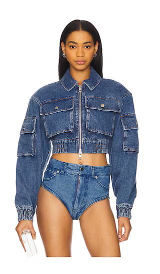Kolbe Cropped Denim Bomber Jacket in Saxe Blue | Revolve Clothing (Global)