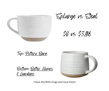 Splurge vs Steal stoneware mugs. Pottery Barn and Better Homes and Gardens Walmart

#LTKunder50 #LTKhome #LTKSeasonal