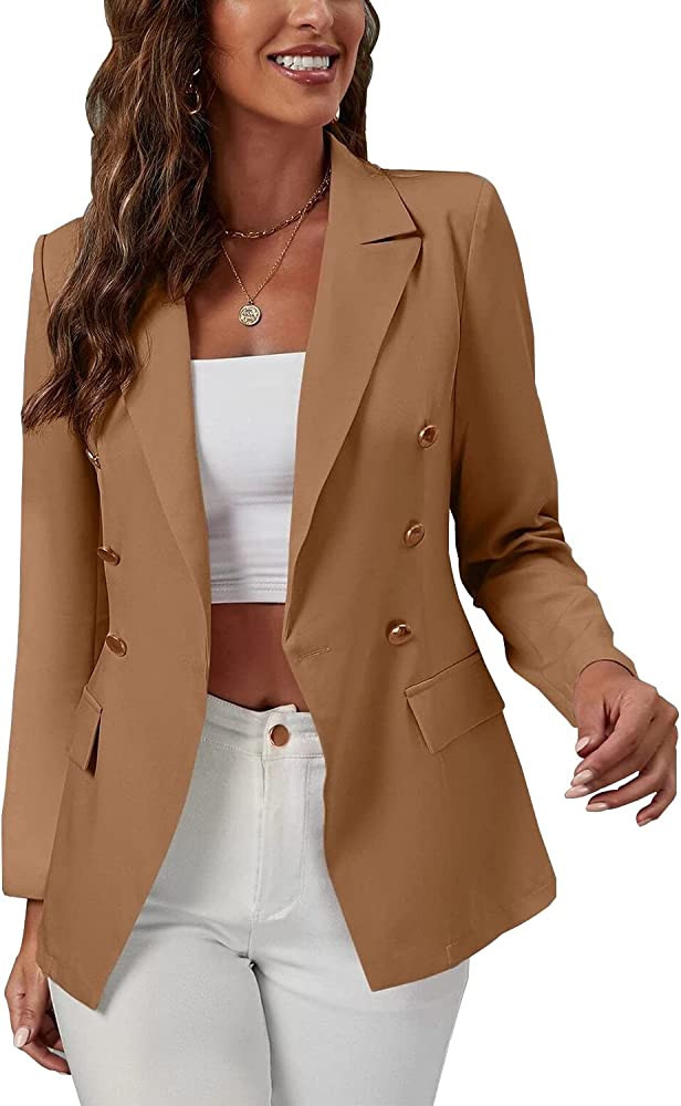 Womens Casual Blazer Slim Fit Blazer Jackets Double Breasted Suit Jackets Work Office Blazer | Amazon (US)