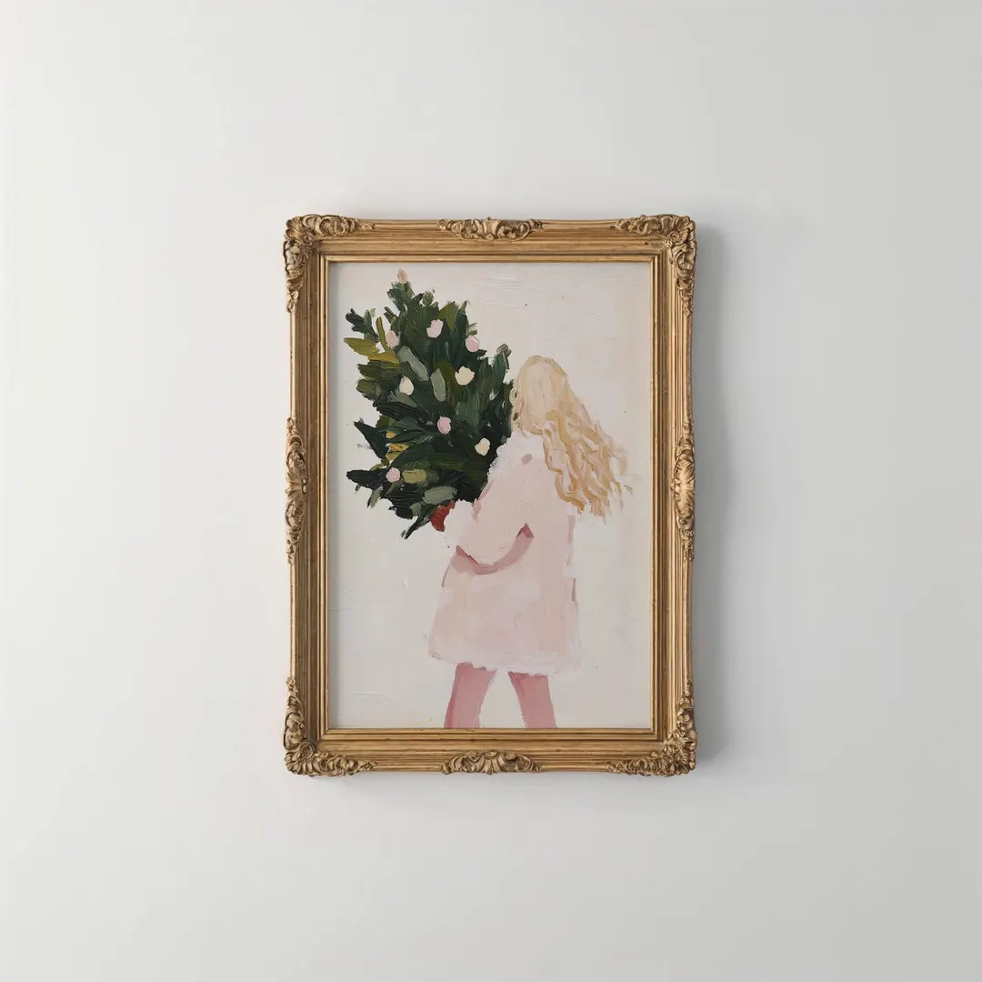 Blush Christmas Girl Art, Elegant Holiday Print, Feminine Winter Wall Decor, Soft Pastel Christma... | Etsy (US)