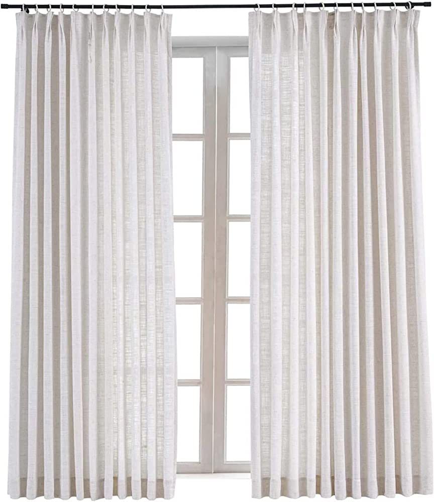 TWOPAGES 52 W x 120 L inch Pinch Pleat Darkening Drape Faux Linen Curtain Drapery Panel for Livin... | Amazon (US)