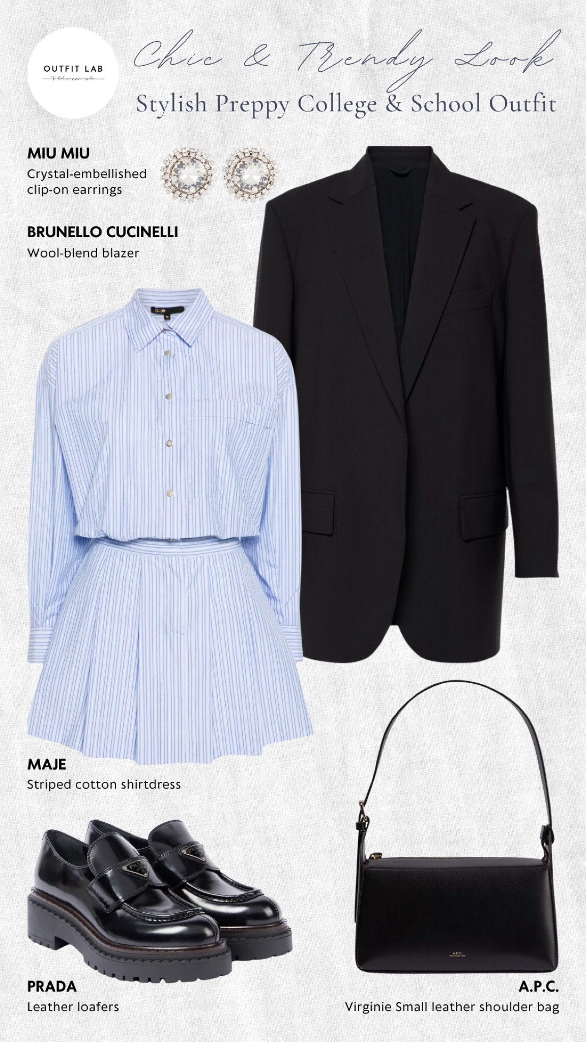 Stylish Preppy College & School Outfit: Chic & Trendy Look – Shop Now!

Elevate your campus style with this chic preppy college and school outfit. Featuring a stylish Maje shirtdress paired with a sophisticated Brunello Cucinelli blazer for a polished look. Complete the ensemble with trendy Prada loafers and carry your essentials in a classic A.P.C. bag. Perfect for a fashionable and comfortable day at school, this outfit ensures you stay on-trend and effortlessly chic. Shop now to upgrade your preppy wardrobe!

#LTKWorkwear #LTKBacktoSchool #LTKStyleTip