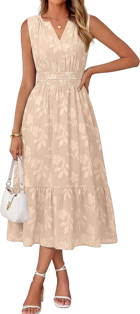 Simplee Womens Summer Maxi Dress Boho Floral Casual A Line V Neck Sleeveless Empire Waist Flowy B... | Amazon (US)