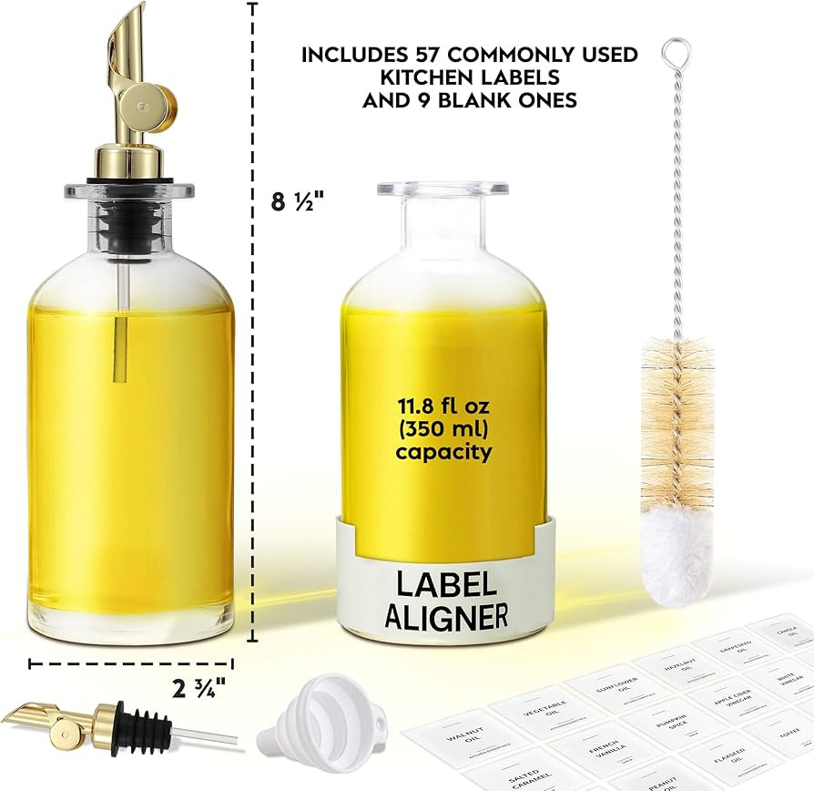 Olive Oil Dispenser Bottle - Includes 55 Kitchen Essential Labels - Cooking Oil Bottles for Kitch... | Amazon (US)