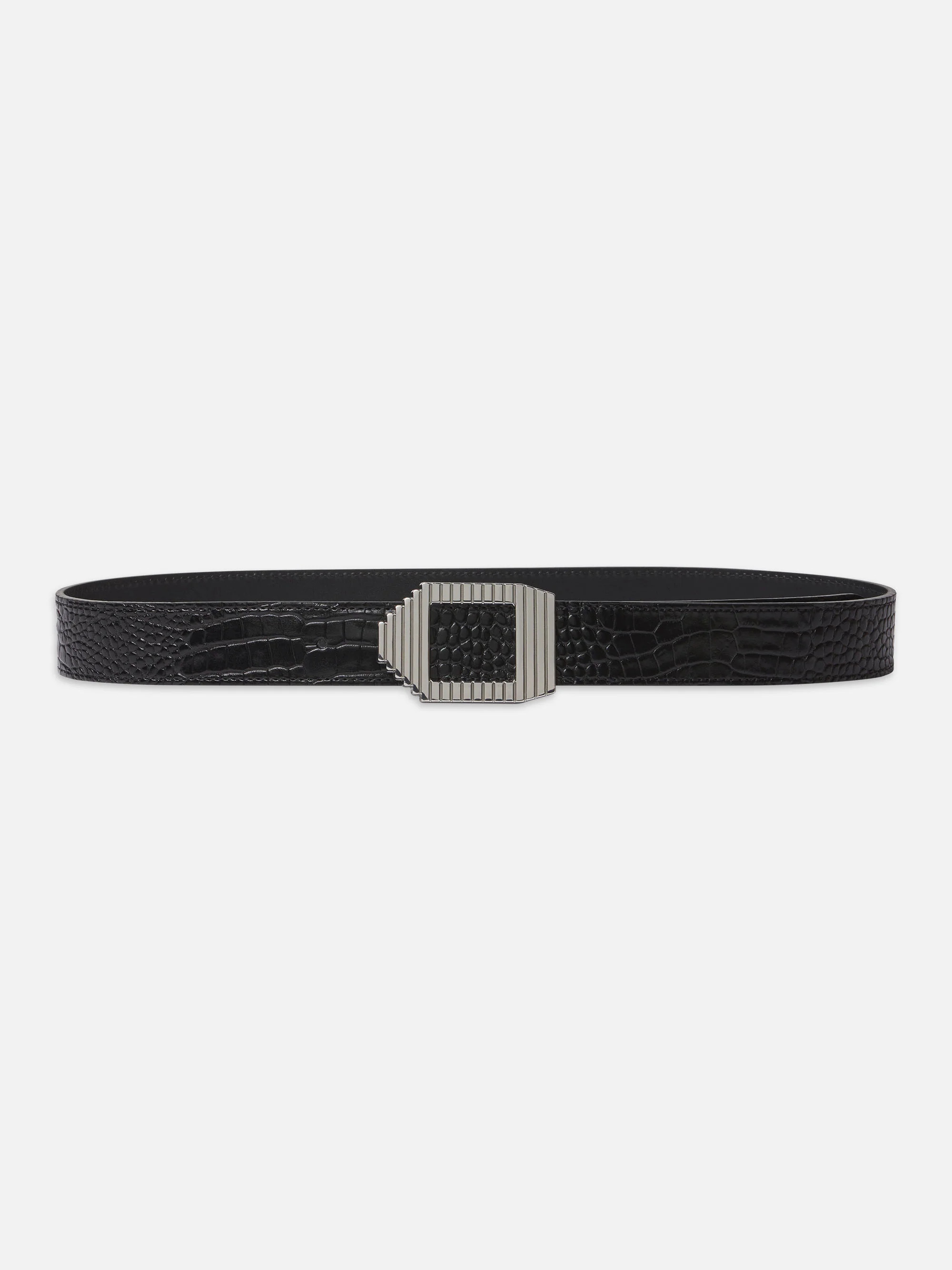 Geometric Buckle Belt  in  Black Croc | Frame Denim