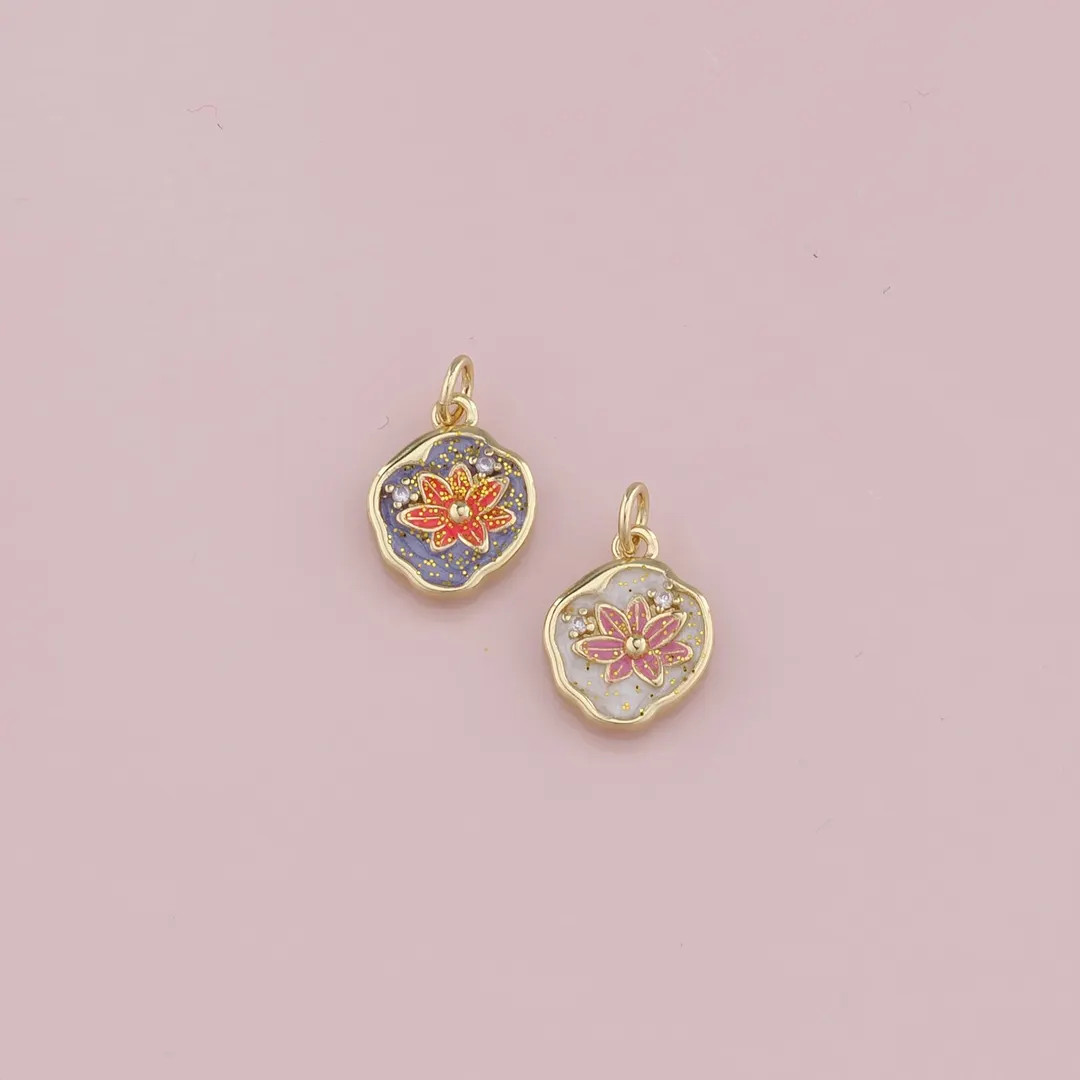 18K Gold Filled Flower Pendant,Enamel Flower Charm Bracelet Necklace for DIY Jewelry Making Suppl... | Etsy (US)