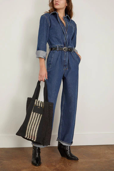 Panay Denim Jumpsuit in Washed Blue | Hampden Clothing