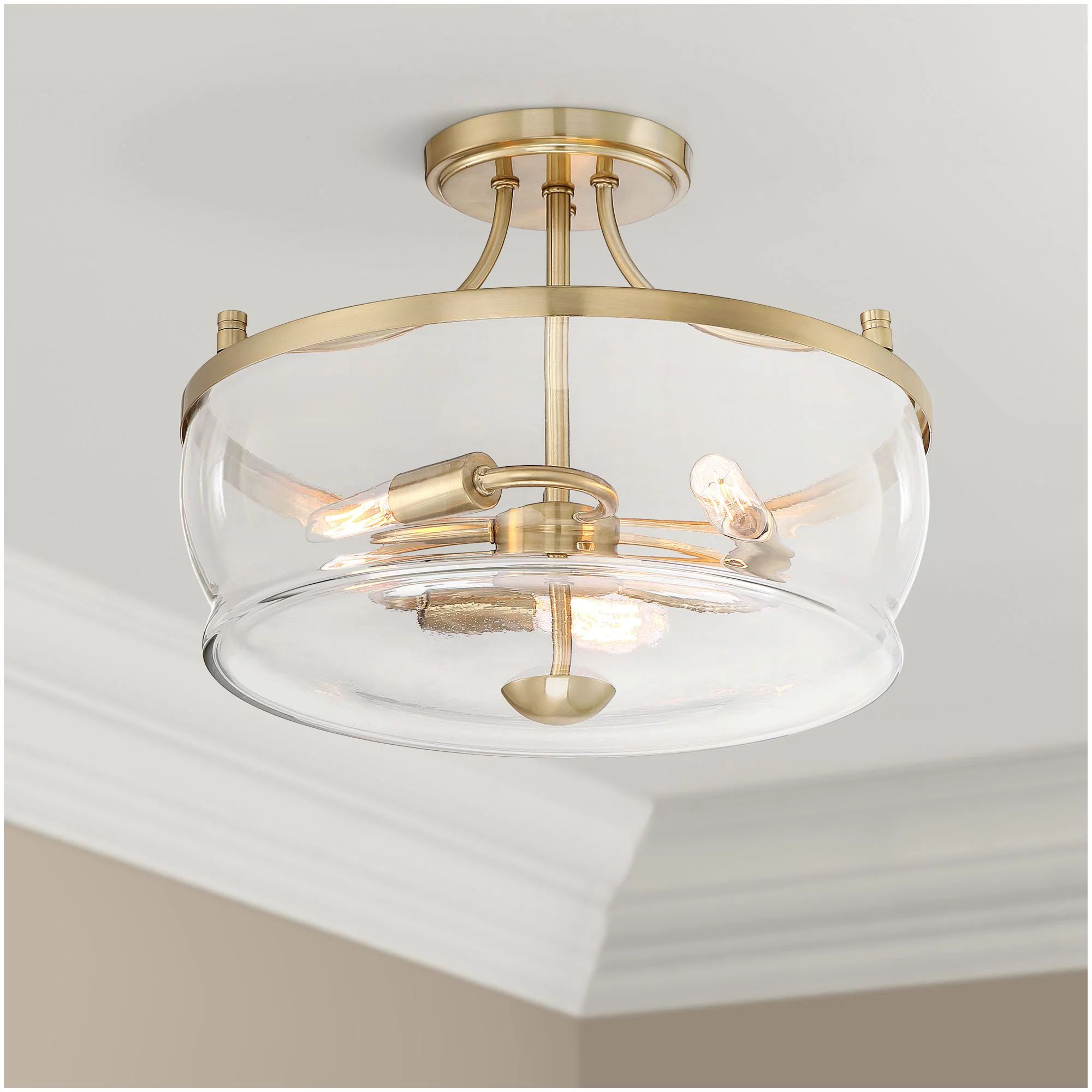 Possini Euro Design Modern Ceiling Light Semi Flush Mount Fixture Warm Brass 14" Wide Clear Glass... | Walmart (US)
