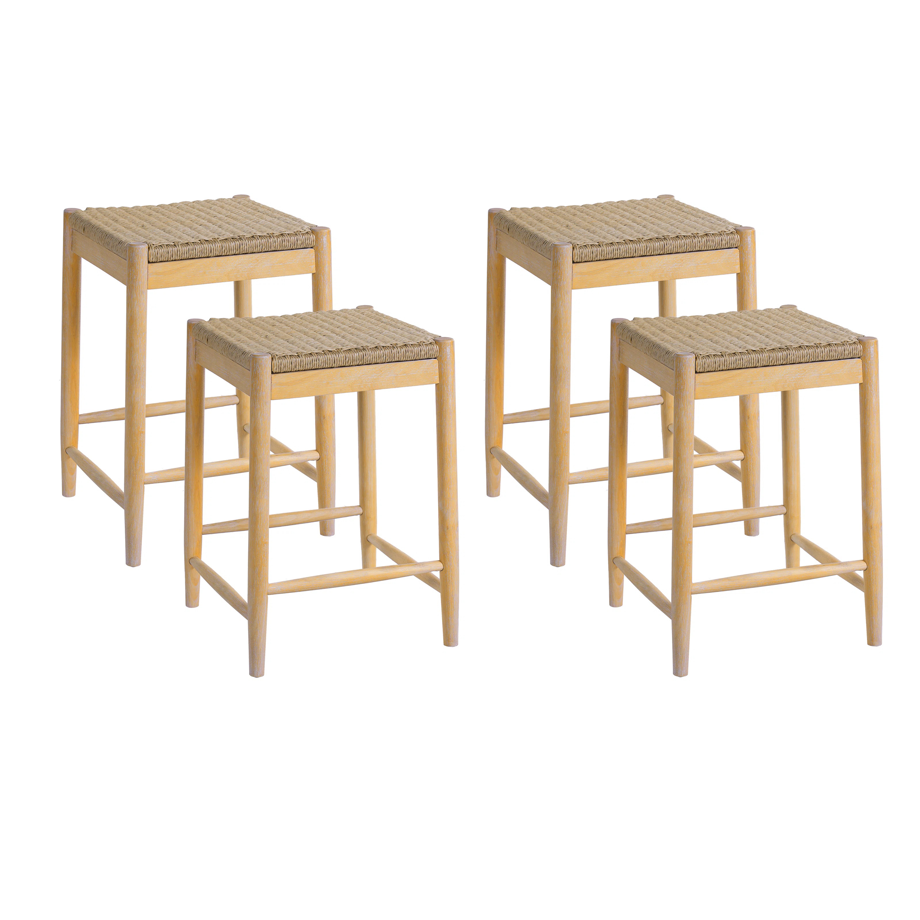 Sierra Rustic Solid Acacia Wood Counter Stools With Woven Rope Seat And Backless Design (Set of 4... | Wayfair North America