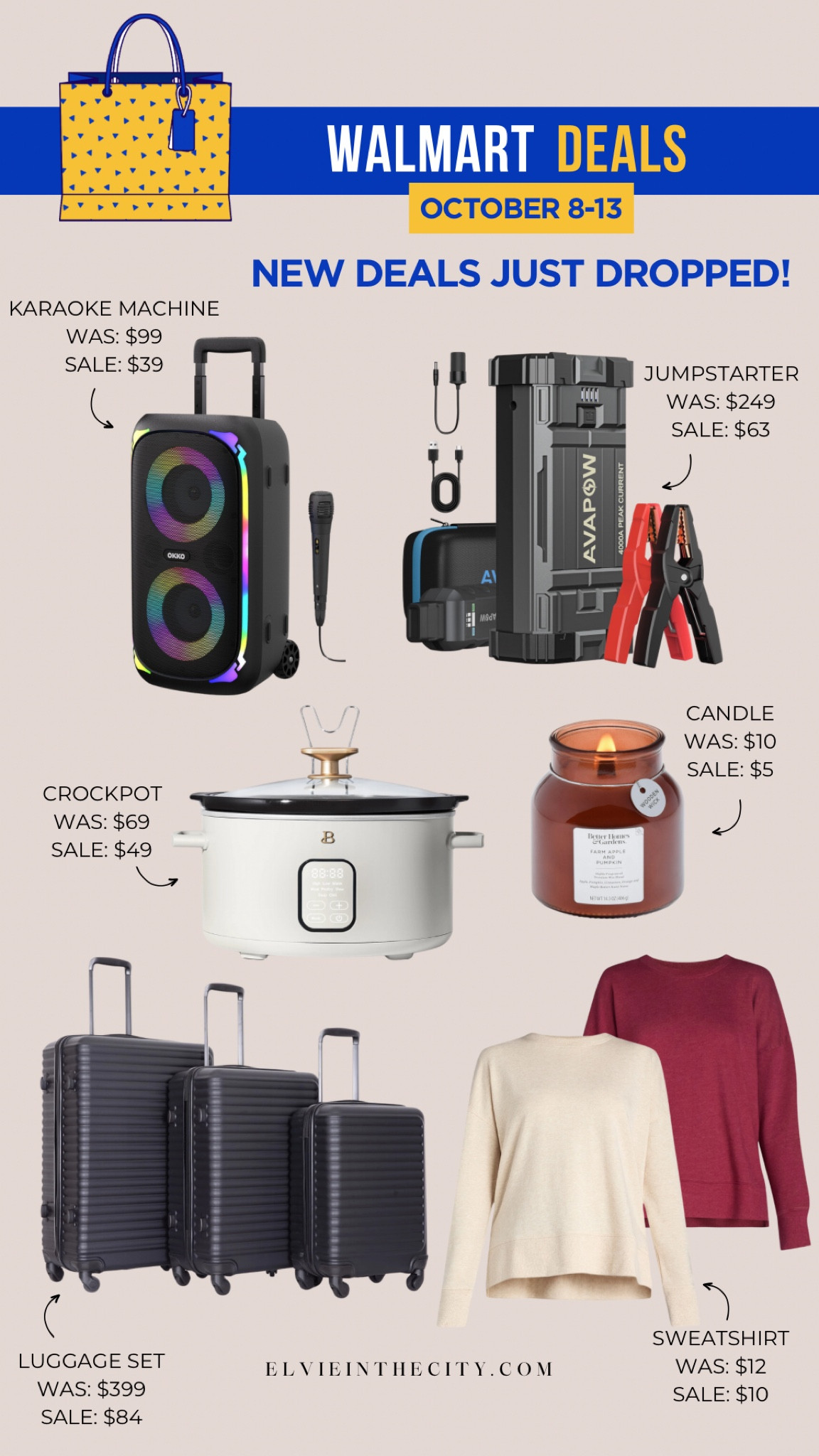 New deals from Walmart include a karaoke machine, jumpstarter, crockpot, candle, luggage set, and crewneck sweatshirts.

#Walmartpartner 
@Walmart
#walmartdeals

Ootd, fall outfit idea, travel must haves, kitchen appliances, gifts for her, gifts for him, gifts for kids

#LTKFindsUnder50 #LTKSaleAlert #LTKHome